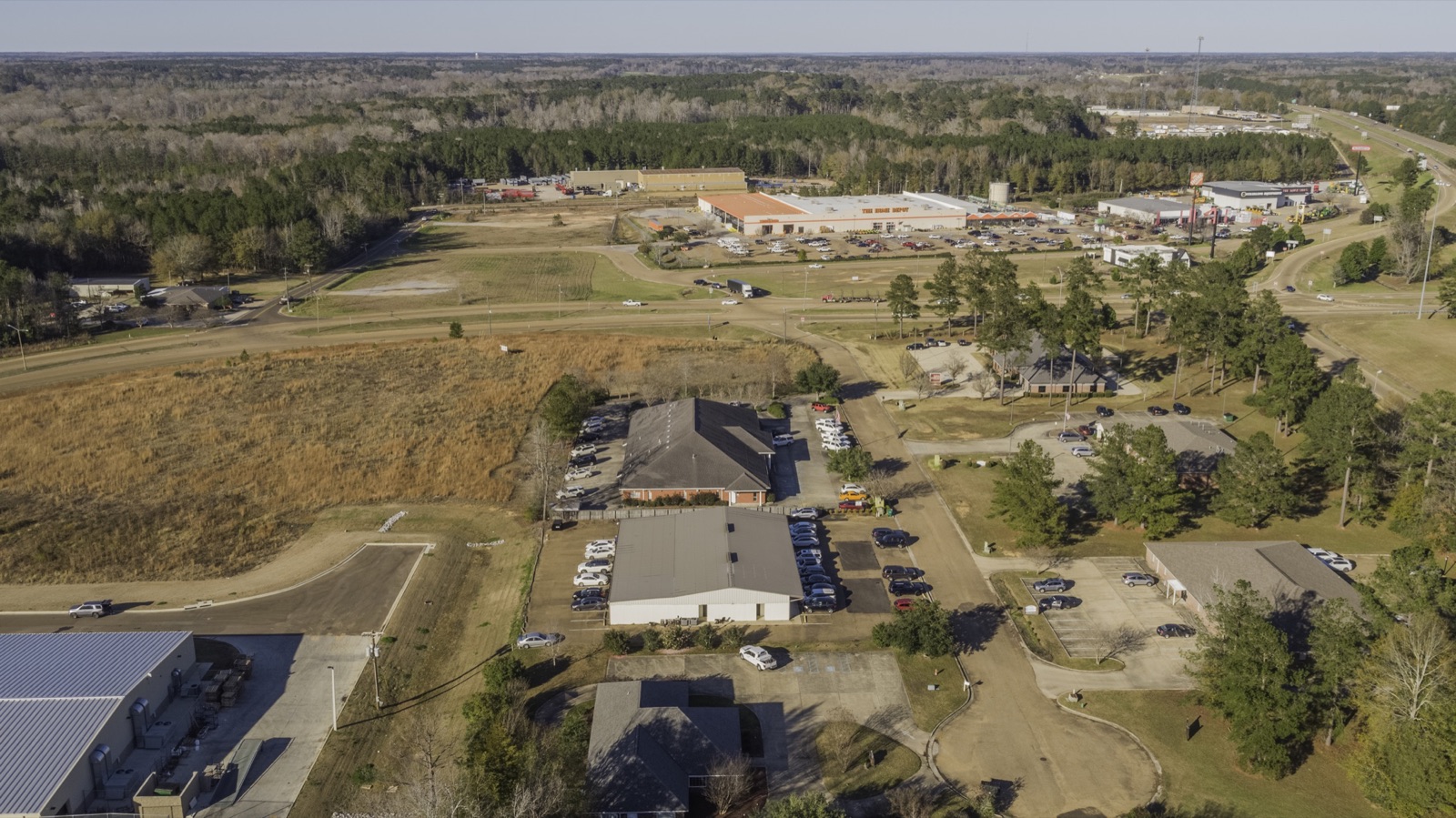 High-resolution aerial documentation of a commercial district